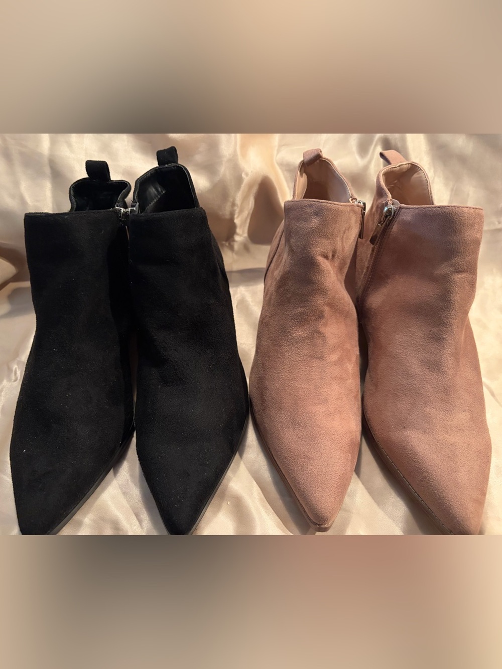 2 Pair Bundle Pointed Toe Ankle Booties Black & Blush NWOT